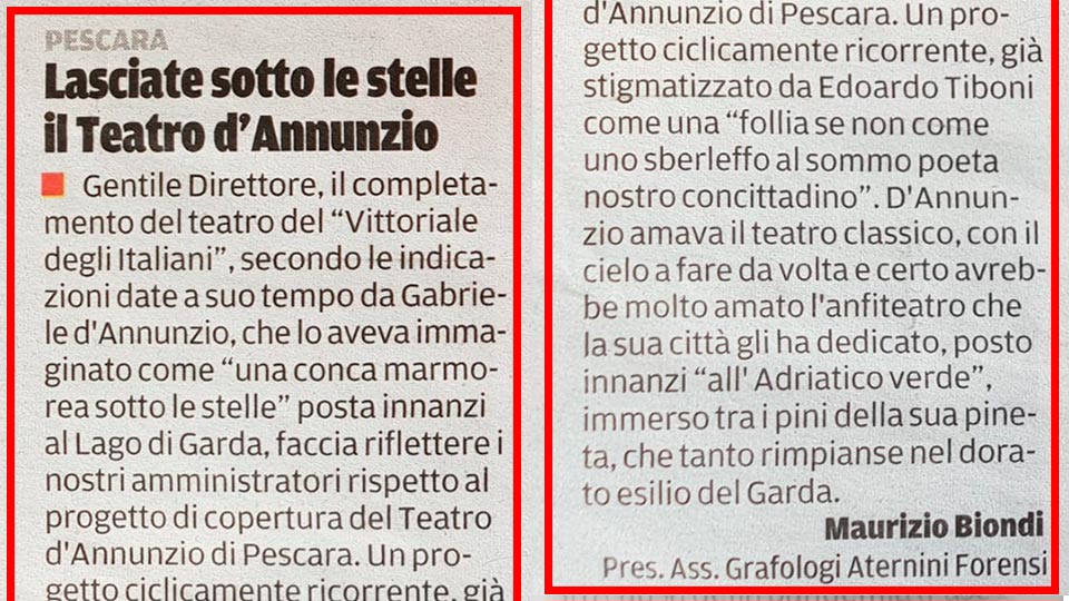 Lettera di Maurizio Biondi - Lasciate sotto le stelle il Teatro D'Annunzio