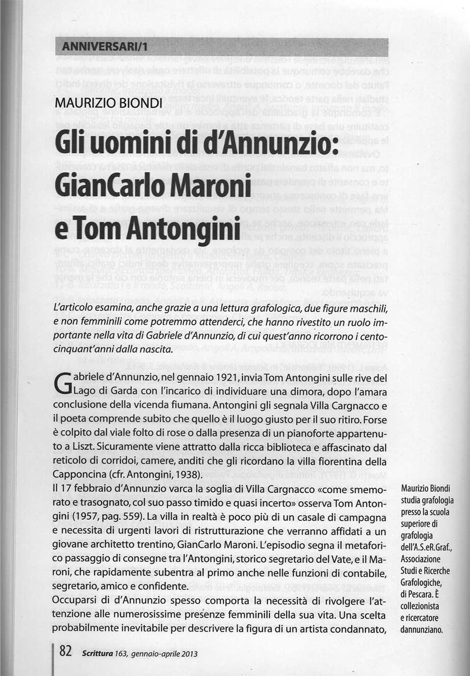 Articolo di Maurizio Biondi - Gli Uomini di D'Annunzio - pag.1